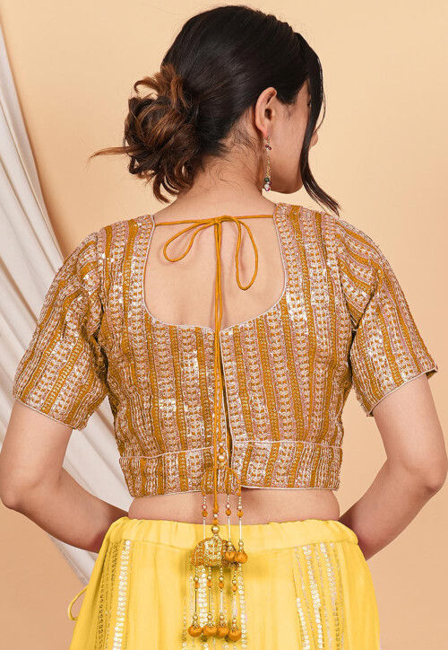 Embroidered Georgette Blouse in Dark Mustard