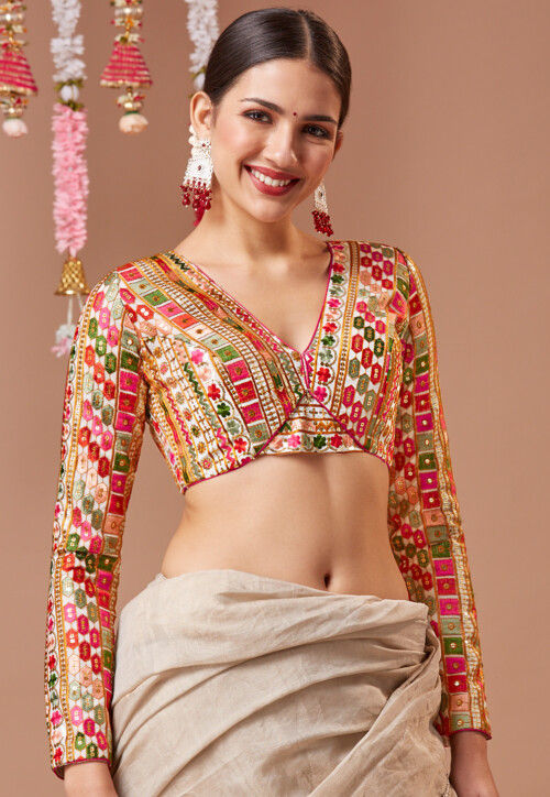 Embroidered Georgette Blouse in Off White