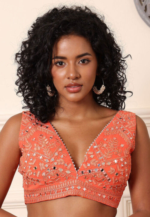 Embroidered Georgette Blouse in Peach