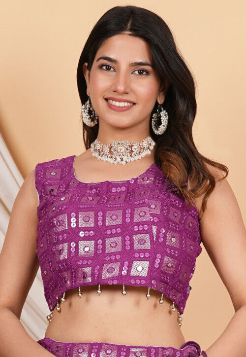 Embroidered Georgette Blouse in Purple