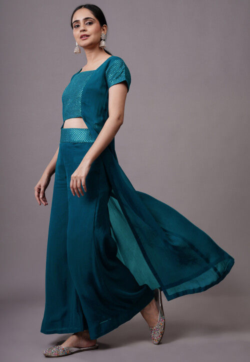 Buy Embroidered Georgette Co Ord Set in Teal Blue Online : TBN260 ...