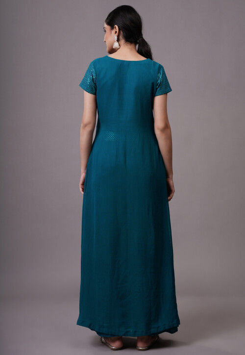 Buy Embroidered Georgette Co Ord Set in Teal Blue Online : TBN260 ...