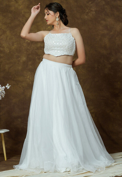 Buy Embroidered Georgette Crop Top in White Online TBQ962