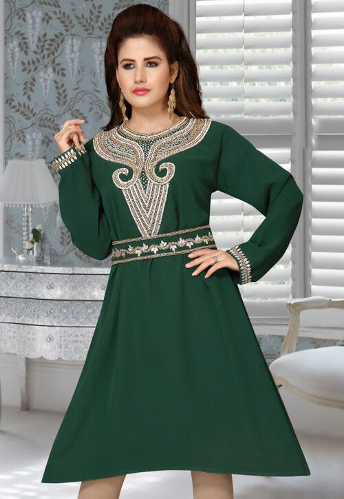 Dark Green with Maroon Color Party Wear Designer Gown