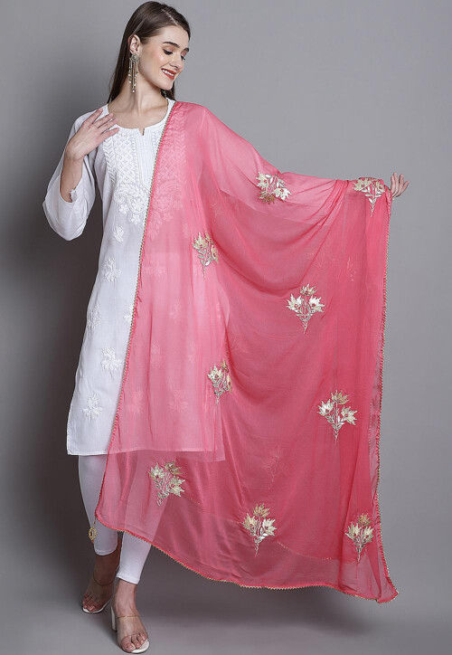 Embroidered Georgette Dupatta in Light Pink