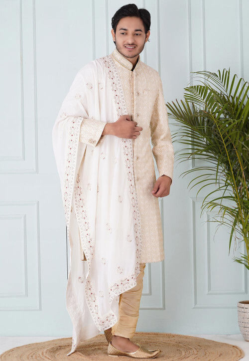 Embroidered Georgette Dupatta in Off White