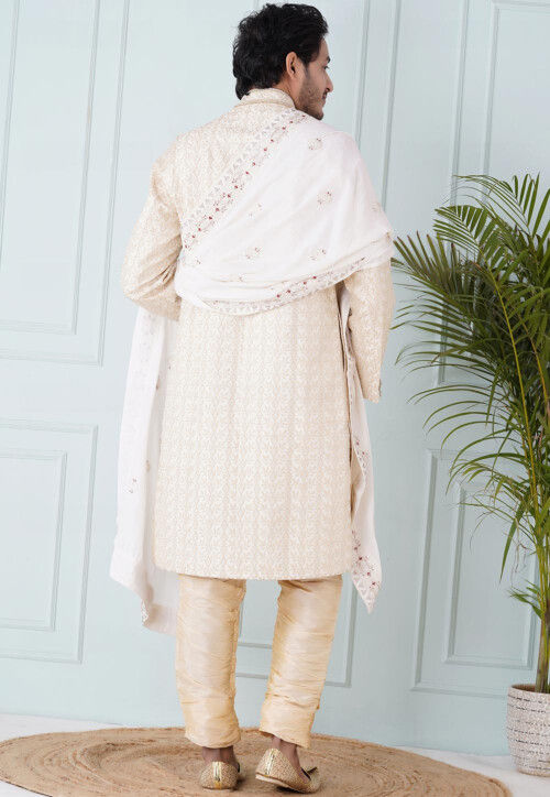 Embroidered Georgette Dupatta in Off White
