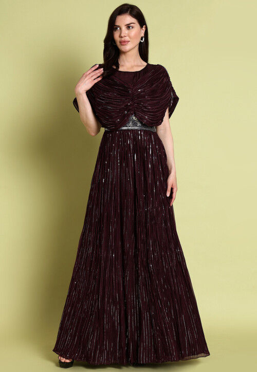 Buy Embroidered Georgette Fit N Flare Dress in Navy Blue Online : TKL651 -  Utsav Fashion
