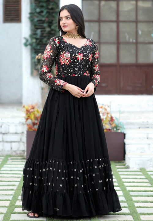 BLACK BEAUTY KALIDAR GOWN WITH DUPATTA SET – House Of Jamoti