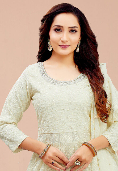 Black Front & Back Embroidered Slit Skirt Anarkali Suit