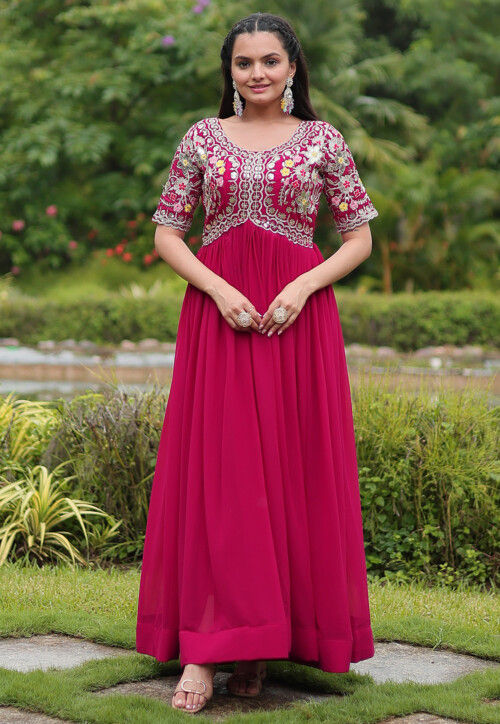Buy Embroidered Georgette Gown in Fuchsia Online : TPA4007 - Utsav Fashion Buy Embroidered Georgette Gown in Fuchsia Online : TPA4007 - Utsav Fashion