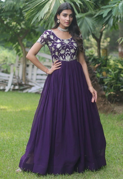Buy Embroidered Georgette Gown in Purple Online : TWJ4948 - Utsav Fashion