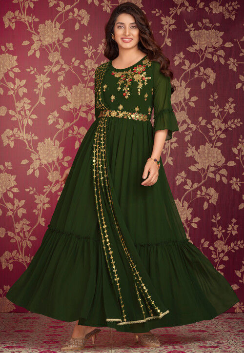 Buy Daily Deal Women's Green Tapeta Silk Stitched Long Style Gown at  Amazon.in