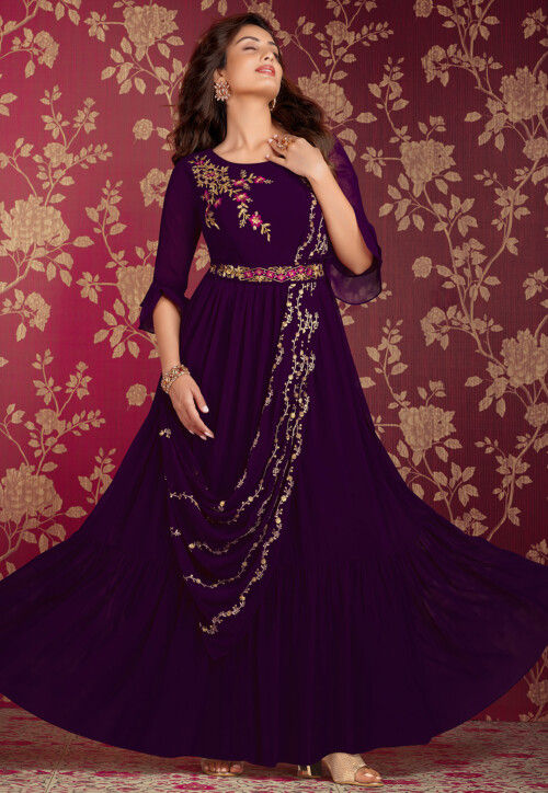 Embroidered Designer Party Wear Georgette Gown, Multicolor at Rs 1350 in  Surat