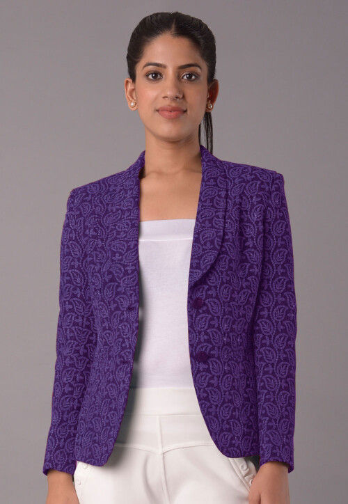 Embroidered Georgette Jacket in Purple