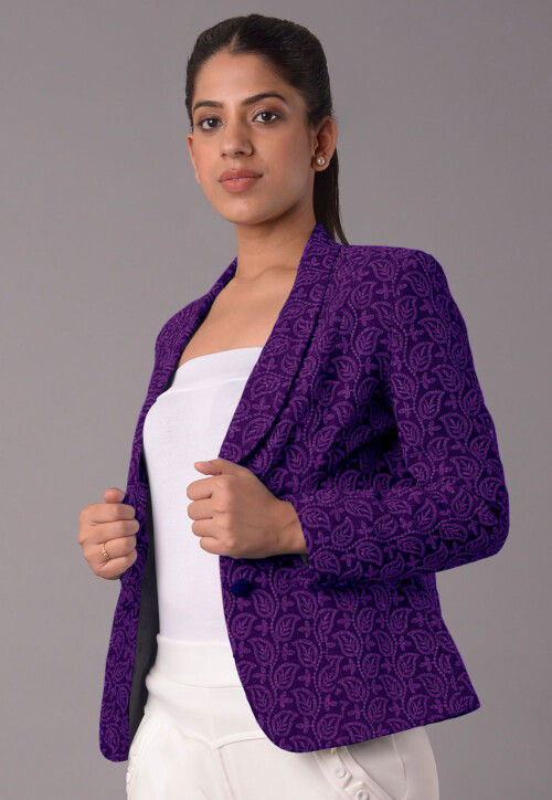Embroidered Georgette Jacket in Purple