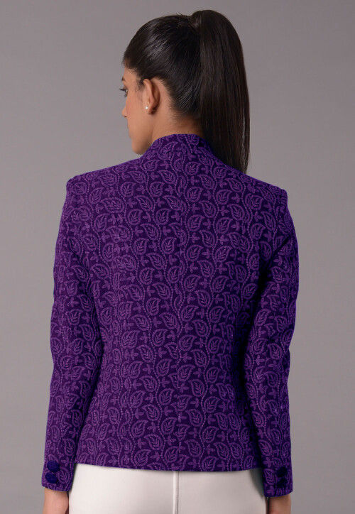 Embroidered Georgette Jacket in Purple