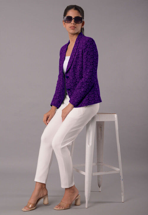 Embroidered Georgette Jacket in Purple