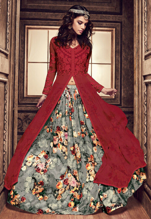 Festive, Party Wear Red and Maroon color Faux Georgette fabric Long Lehenga  Choli : 1855650