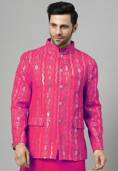 Embroidered Georgette Jodhpuri Jacket in Fuchsia