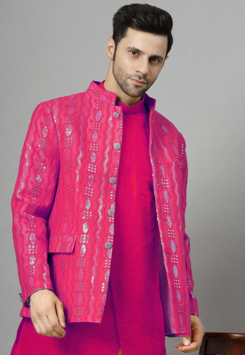 Embroidered Georgette Jodhpuri Jacket in Fuchsia