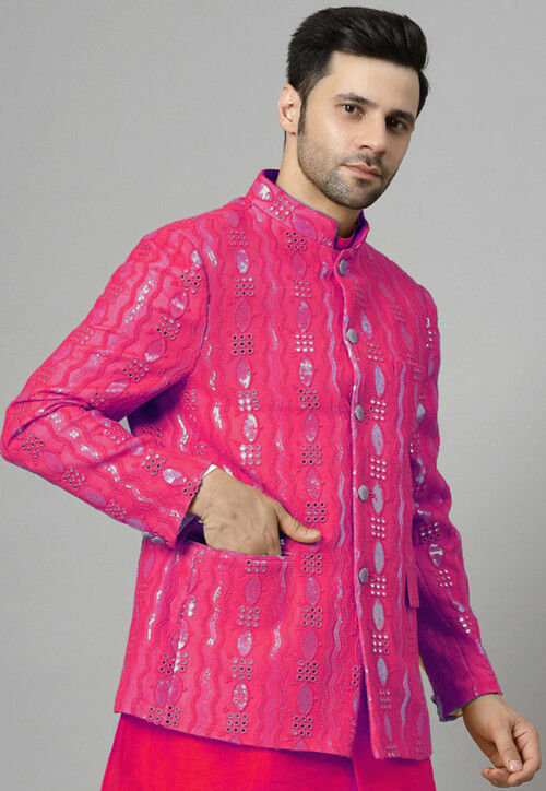 Embroidered Georgette Jodhpuri Jacket in Fuchsia