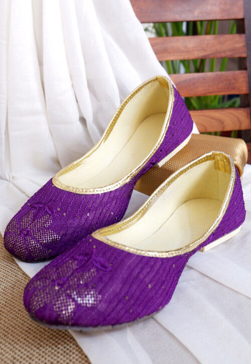Embroidered Georgette Women Jutti in Purple