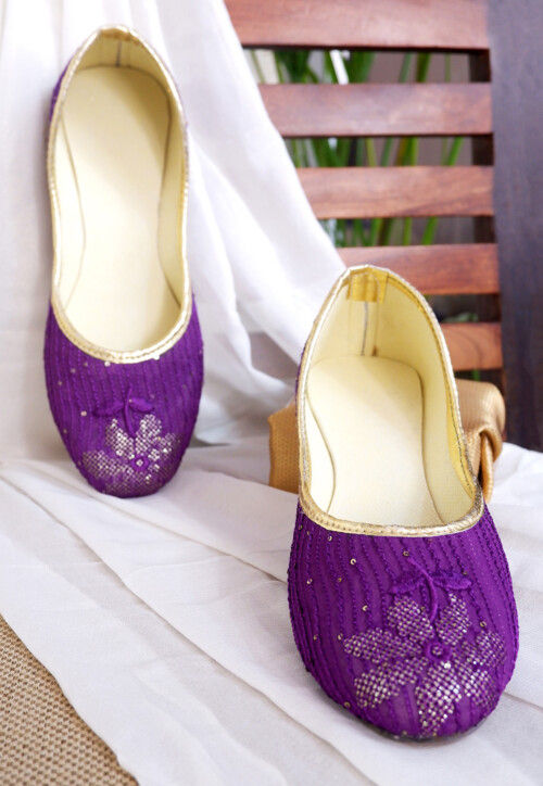 Embroidered Georgette Women Jutti in Purple