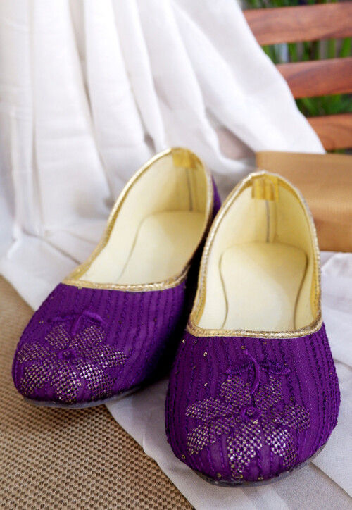 Embroidered Georgette Women Jutti in Purple