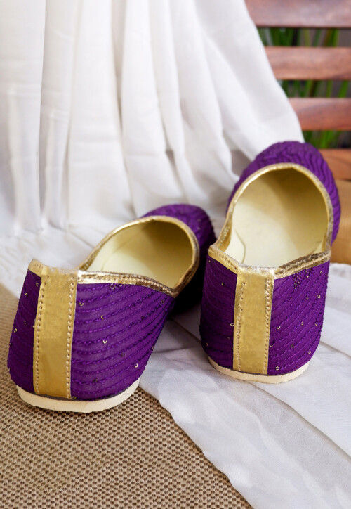 Embroidered Georgette Women Jutti in Purple