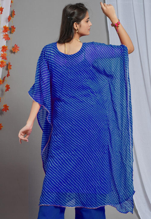 Embroidered Georgette Kaftan in Royal Blue