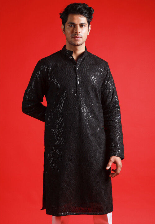 Embroidered Georgette Kurta in Black