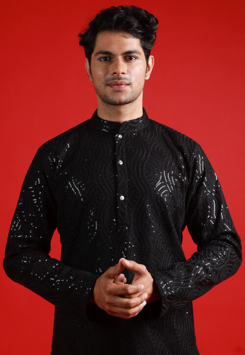 Embroidered Georgette Kurta in Black