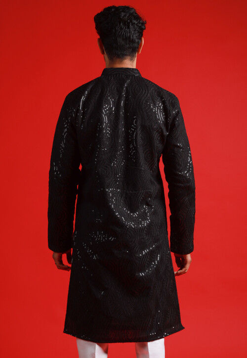 Embroidered Georgette Kurta in Black
