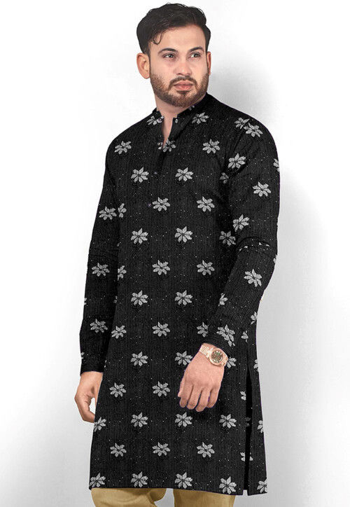 Embroidered Georgette Kurta in Black
