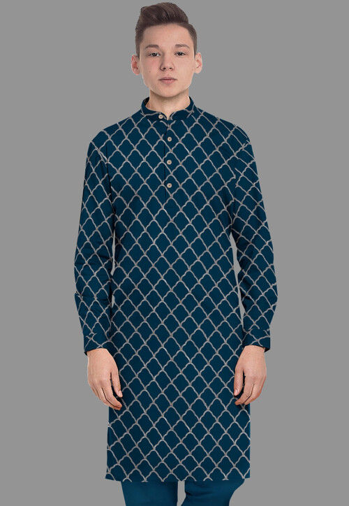 Embroidered Georgette Kurta in Indigo Blue
