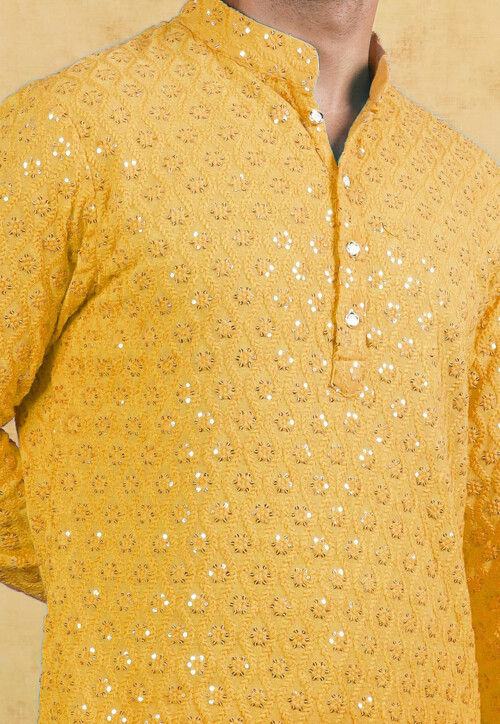 Embroidered Georgette Kurta in Light Mustard