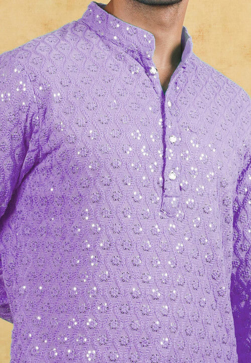 Embroidered Georgette Kurta in Light Purple