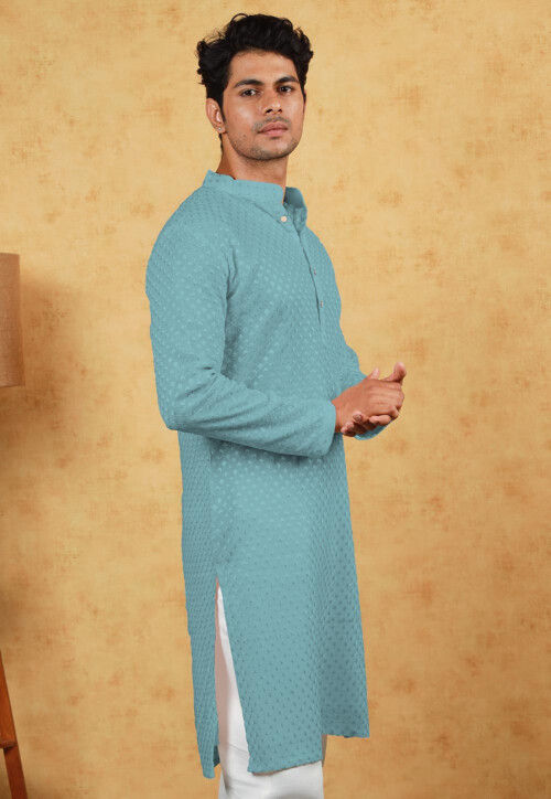 Embroidered Georgette Kurta in Pastel Blue
