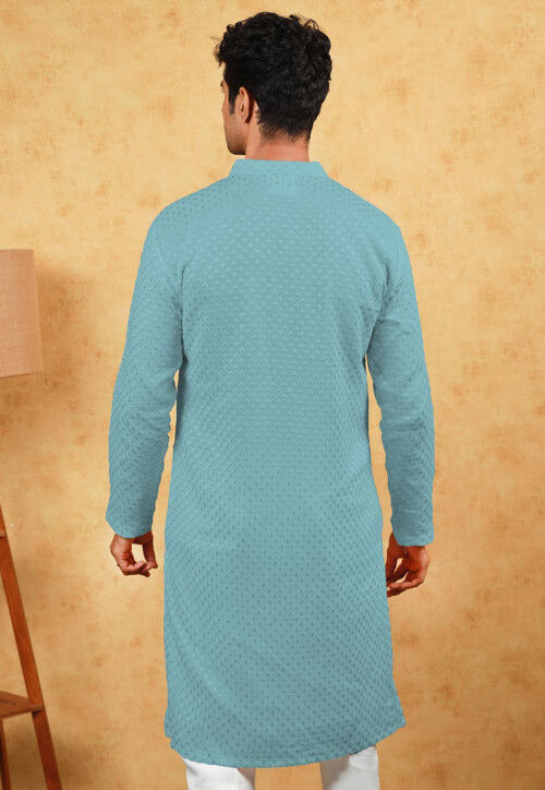 Embroidered Georgette Kurta in Pastel Blue