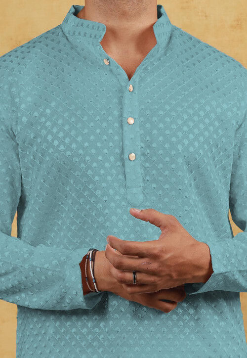 Embroidered Georgette Kurta in Pastel Blue