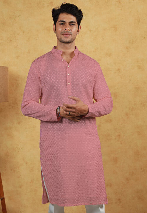 Embroidered Georgette Kurta in Pink