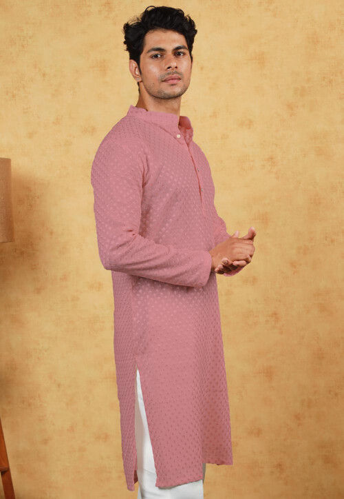 Embroidered Georgette Kurta in Pink