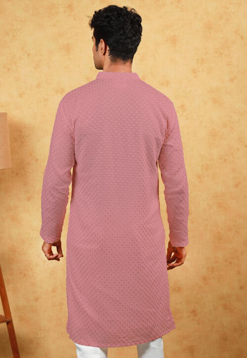 Embroidered Georgette Kurta in Pink