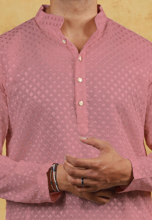 Embroidered Georgette Kurta in Pink
