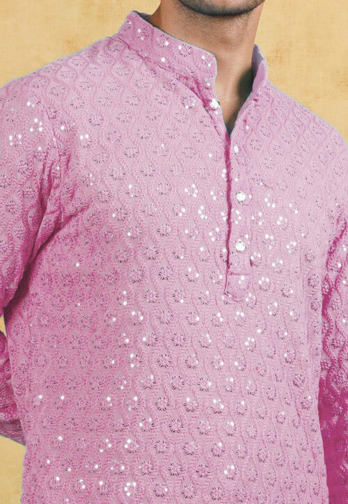 Embroidered Georgette Kurta in Pink