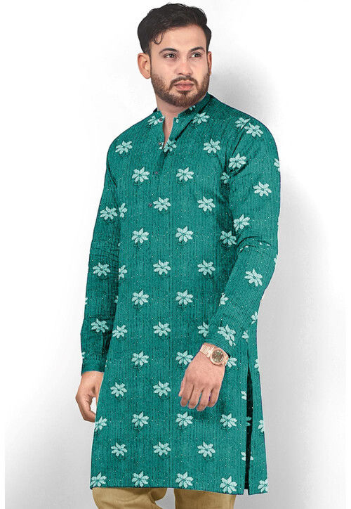 Embroidered Georgette Kurta in Sea Green
