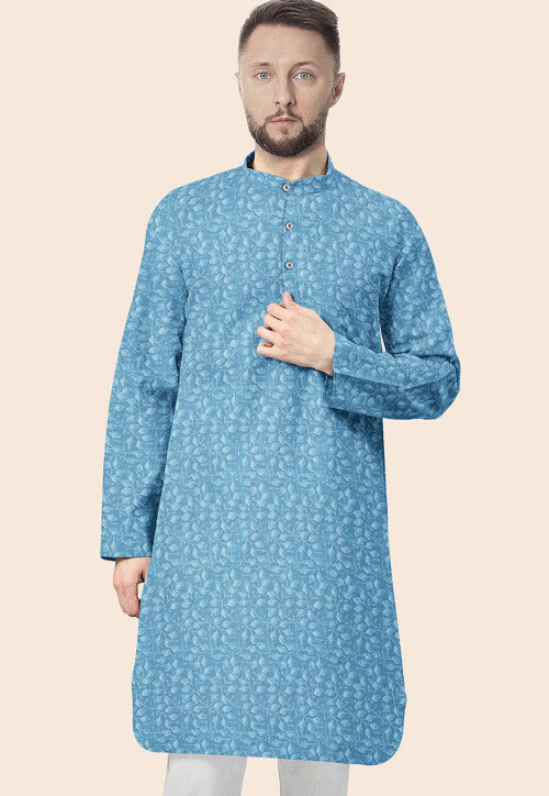 Embroidered Georgette Kurta in Sky Blue