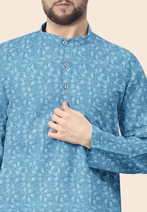 Embroidered Georgette Kurta in Sky Blue