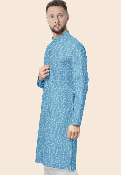 Embroidered Georgette Kurta in Sky Blue